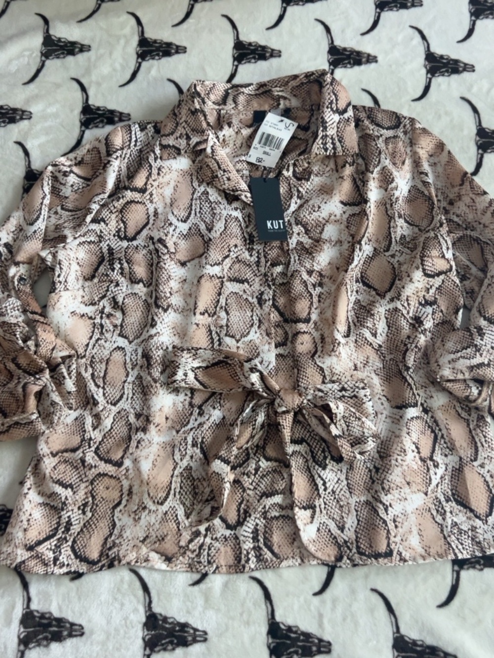 NWT KUT From The Kloth Snakeskin Tie Front Blouse Size S
